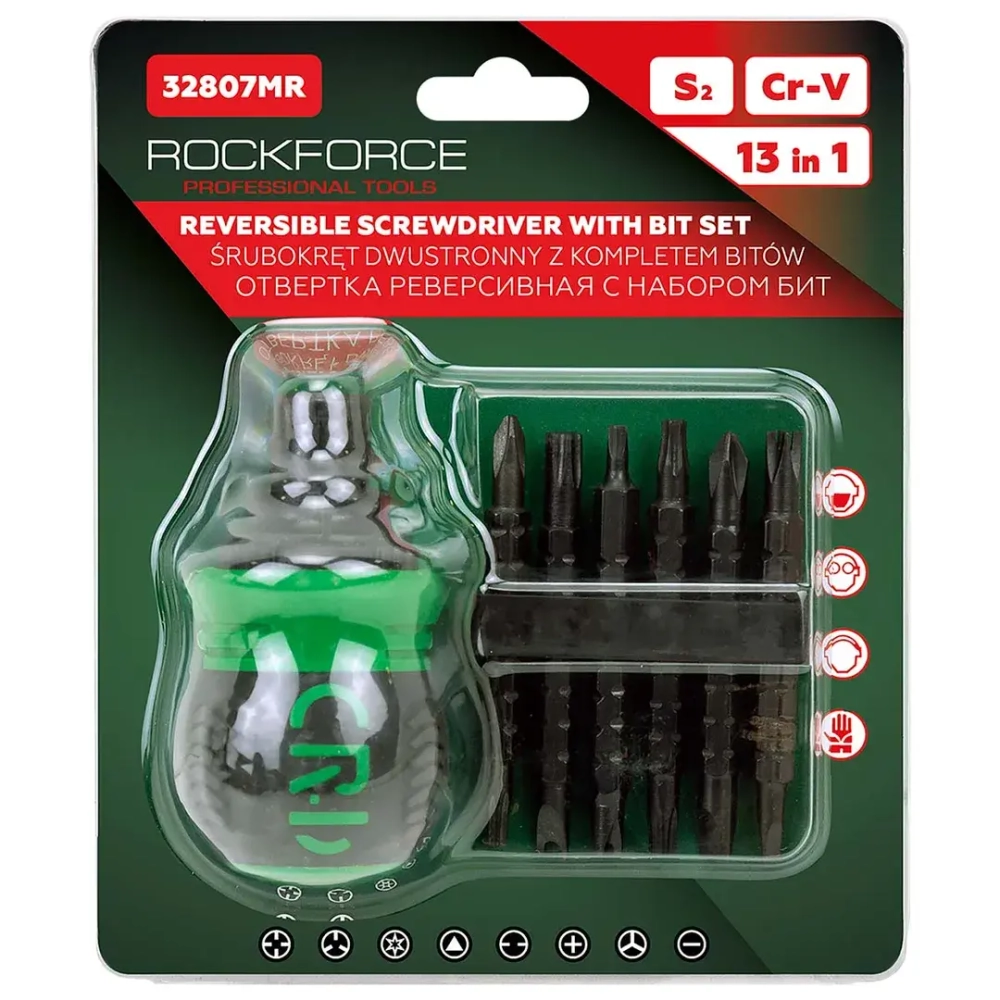 Отвертка реверсивная с набором бит специальных,в блистере RockForce##Rock FORCE RF-32807MR