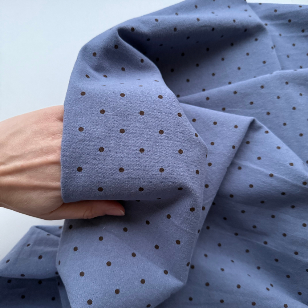 Фланель Чёрный горошек на сизом фоне