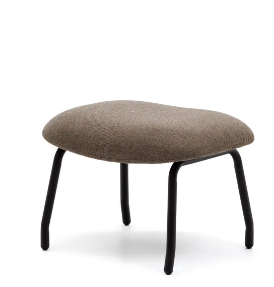 Belina Пуф для ног из светло-коричневой синели и стали с черной отделкой