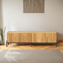 Тумба под телевизор, 180х42х51, Грувс, напольная, для прихожей и спальни, деревянная, с резными дубовыми фасадами, дуб, Dipriz