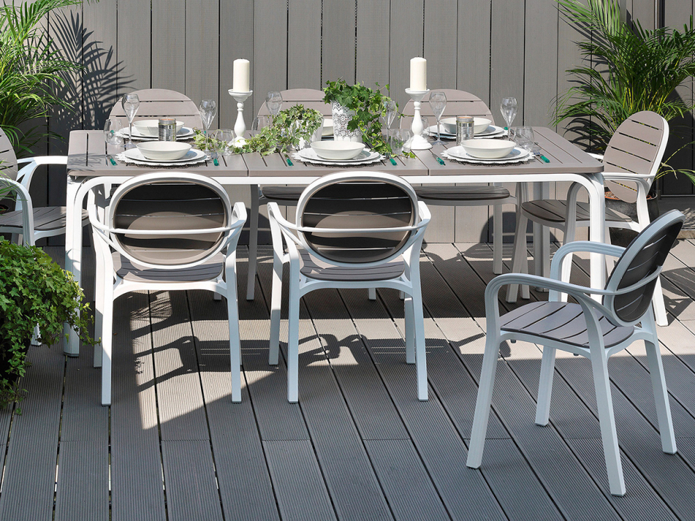 Стол пластиковый раздвижной Nardi Alloro 210 Extensible, тортора, белый