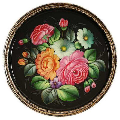 Жостовский поднос декоративный, размер 30 см (A9), металлический