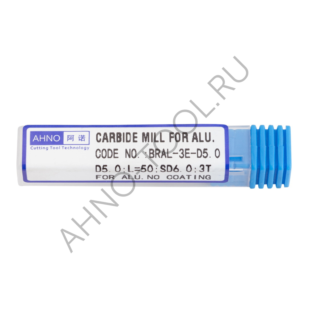 Фреза твердосплавная 5мм (L=50, l=15, хв=6) Z3 45° по алюминию и цвет.металлам BRAL-3E-D5.0 AHNO
