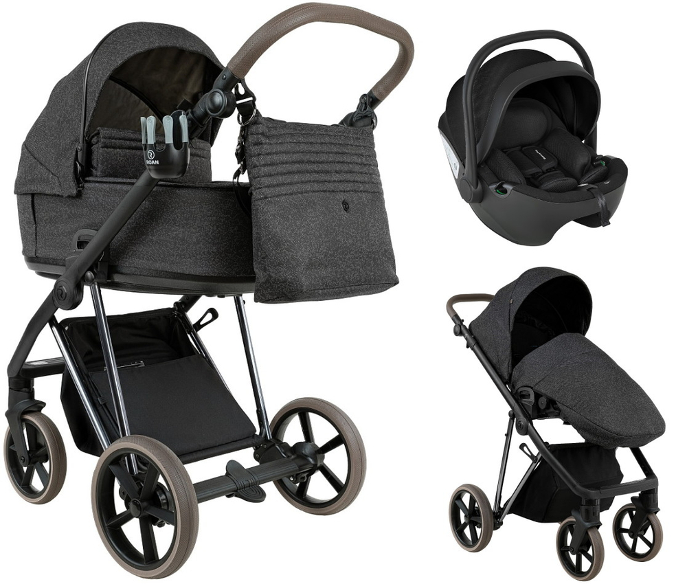 Детская коляска Roan Sol Vintage Luxury 2.0 3 в 1 с автокреслом Pituso Baesa Pro Black PIX/55/D Pixel/Dark/Nickel/руч.Cappuccino