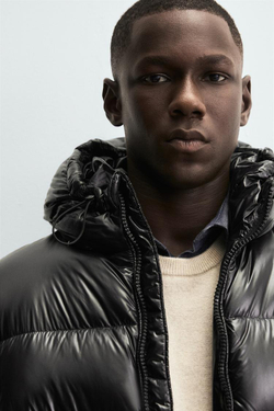 ZARA ПУХОВИК WATER-REPELLENT С НАПОЛНИТЕЛЕМ ИЗ 100% ПЕРА, ЧЕРНЫЙ