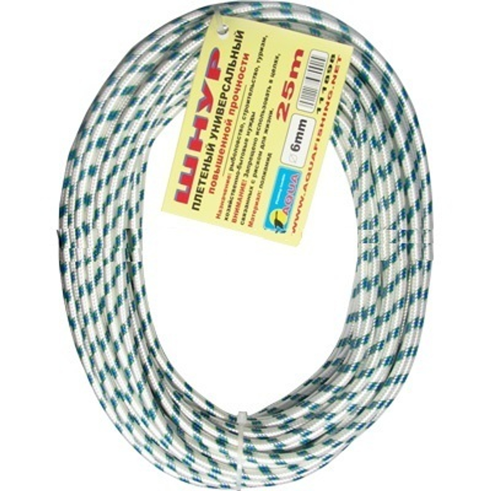 Шнур плетеный полиамидный Aqua, диаметр 6mm, 16-прядный, длина 25m