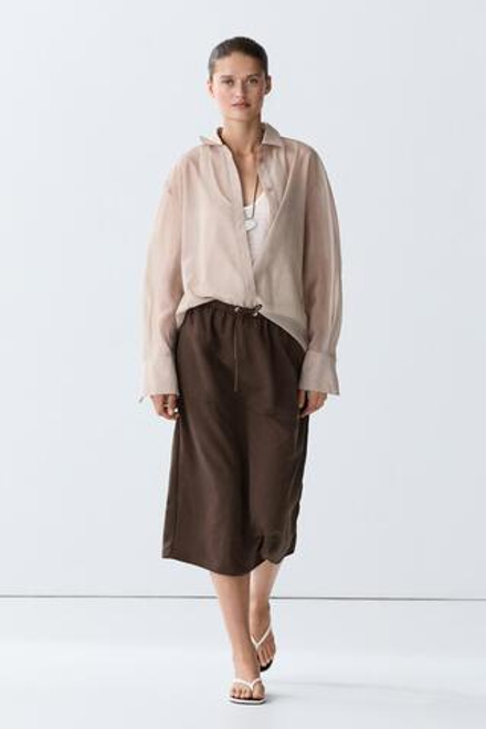 Massimo Dutti Струящаяся юбка миди на шнуровке, коричневый