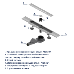Душевой трап, обрезной, V-образный, сатин RGW SDR-53S (600)