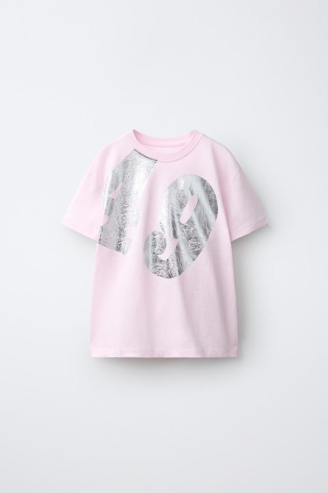 ZARA ФУТБОЛКА С БЛЕСТЯЩЕЙ ЦИФРОЙ, ПАСТЕЛЬНО-РОЗОВЫЙ