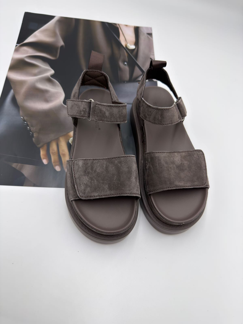 Босоножки женские натуральная кожа арт. PEXL 253-3 цвет "серо-коричневый"