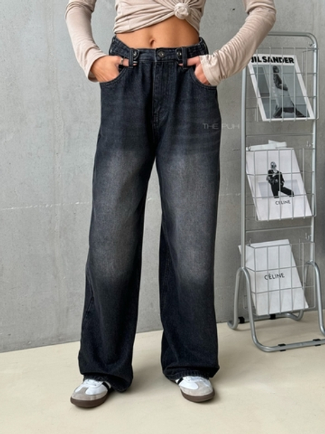 Широкие серые джинсы-трансформеры с потертостями