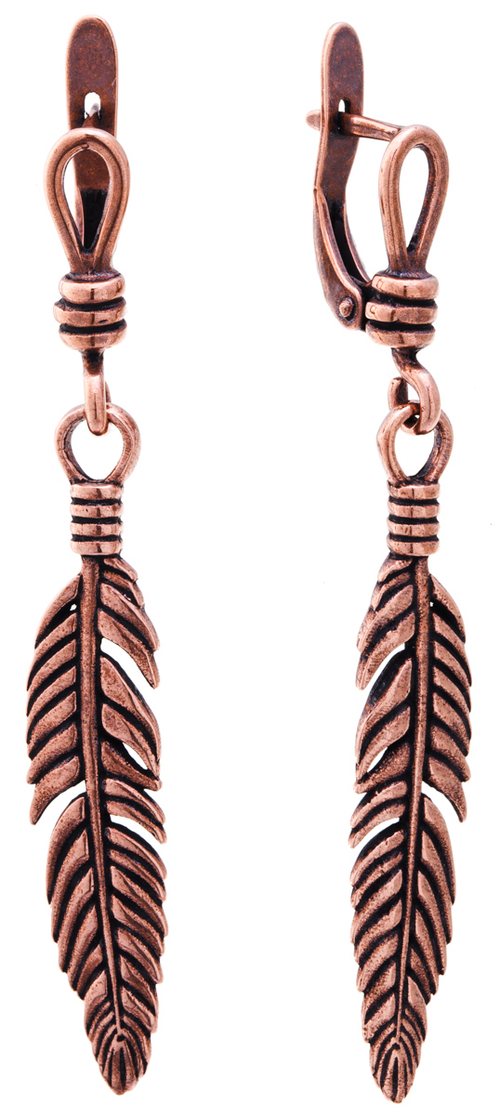 "Плумо" серьги в медном покрытии из коллекции "Feather" от Jenavi  с английским замком