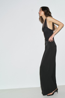 ZARA БРЮКИ-ПАЛАЦЦО С ЗОЛОТИСТОЙ ПУГОВИЦЕЙ, ЧЕРНЫЙ