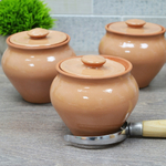 Набор 3 горшка для запекания 0,5л с крышками, цветные+ухват "Вятская керамика"