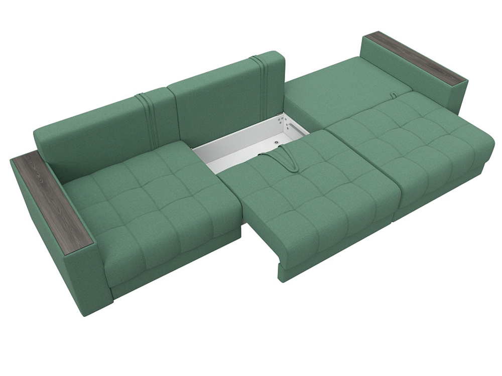 Диван прямой с декором Лига-049 НПБ Лонг, Амур 11 РОГОЖКА зеленый