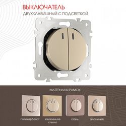 Выключатель двухклавишный с подсветкой без рамки Arte Milano 202 202.31-2.shampan