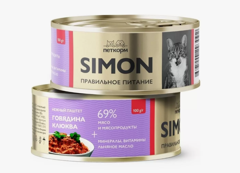 Simon паштет д/кошек с Говядиной и клюквой, 100гр