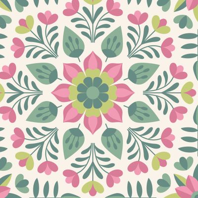 Цветочный орнамент розово-зеленый