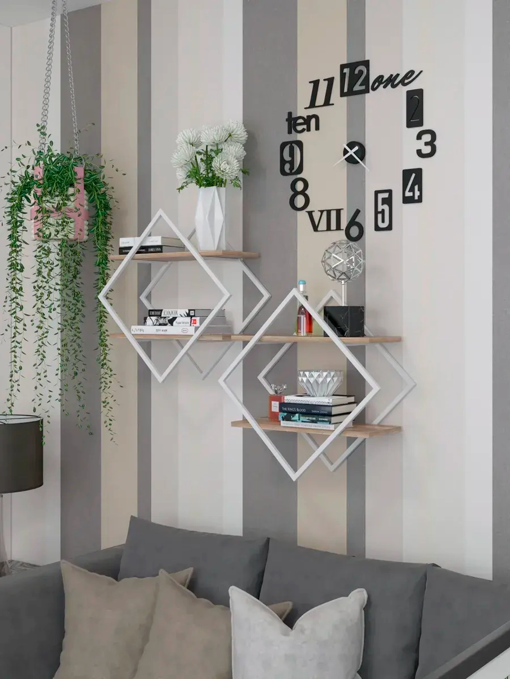 Набор полок ромб настенных белых-дуб  - БД