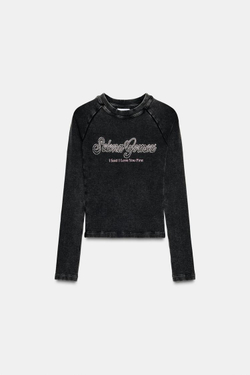 ZARA ФУТБОЛКА В РУБЧИК SELENA GOMEZ, АНТРАЦИТОВО-СЕРЫЙ