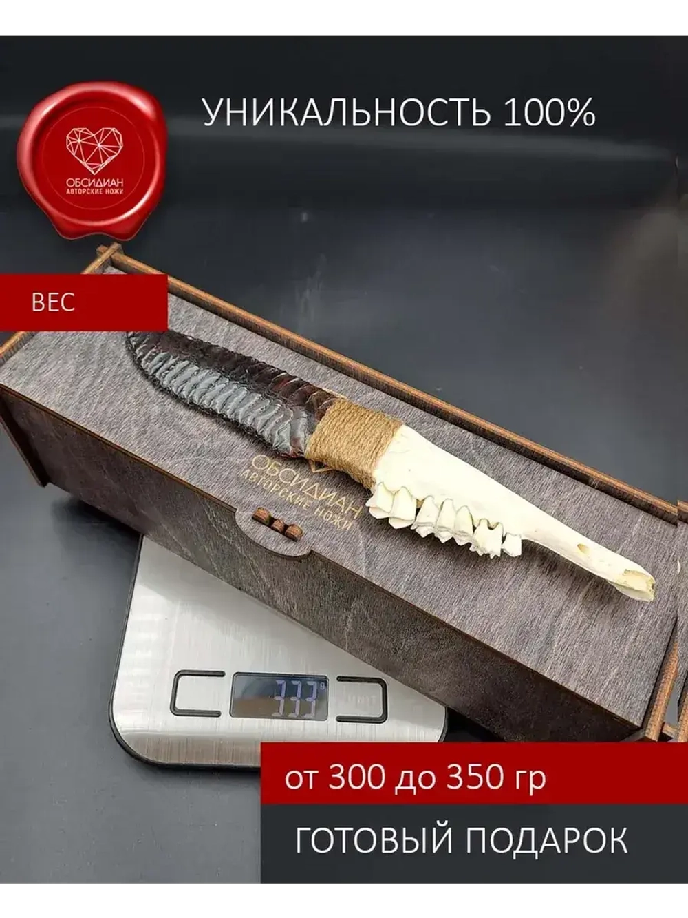 Обсидиановый клинок с челюстью барашка от 21 см