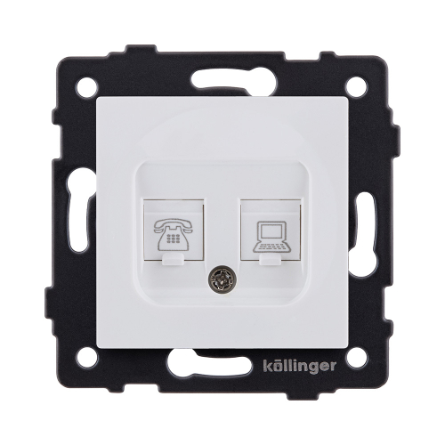 Розетка двойная RJ11 + RJ45 Cat.6, белый матовый Kollinger REA-011WM для Aspekt, Eleganz, Reflex