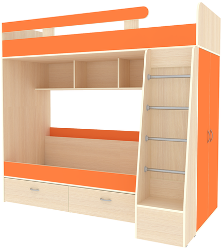 Двухъярусная кровать КарИВи Юниор 6  Дуб Молочный Оранжевый