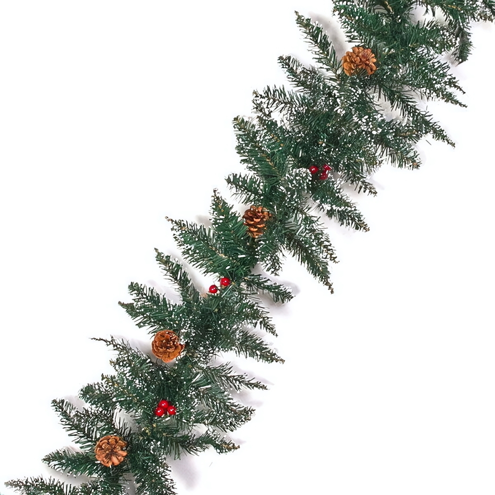 Гирлянда хвойная «Морозное утро» 2,7 м (220 веток) ПВХ, белый иней, шишки, ягоды