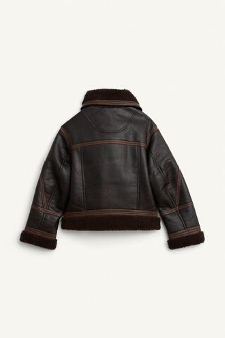 ZARA КУРТКА-ДУБЛЕНКА С КОНТРАСТНЫМ ВОРОТНИКОМ, ШОКОЛАДНЫЙ