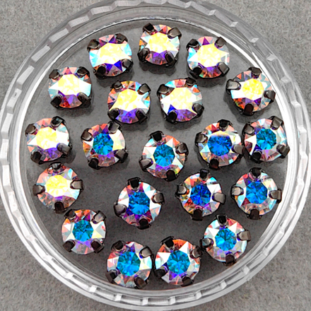 Шатоны Swarovski 1088 в оправах, цвет Северное сияние/темная сталь (Crystal AB/Gunmetal)
