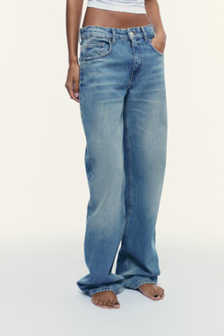 ZARA ДЖИНСЫ TRF WIDE LEG СО СРЕДНЕЙ ПОСАДКОЙ, ГОЛУБОЙ