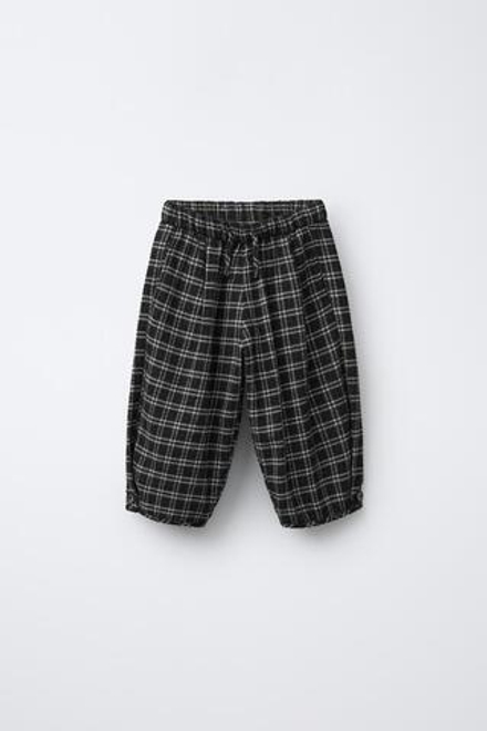 ZARA БРЮКИ БЭГГИ В КЛЕТКУ, ЧЕРНЫЙ