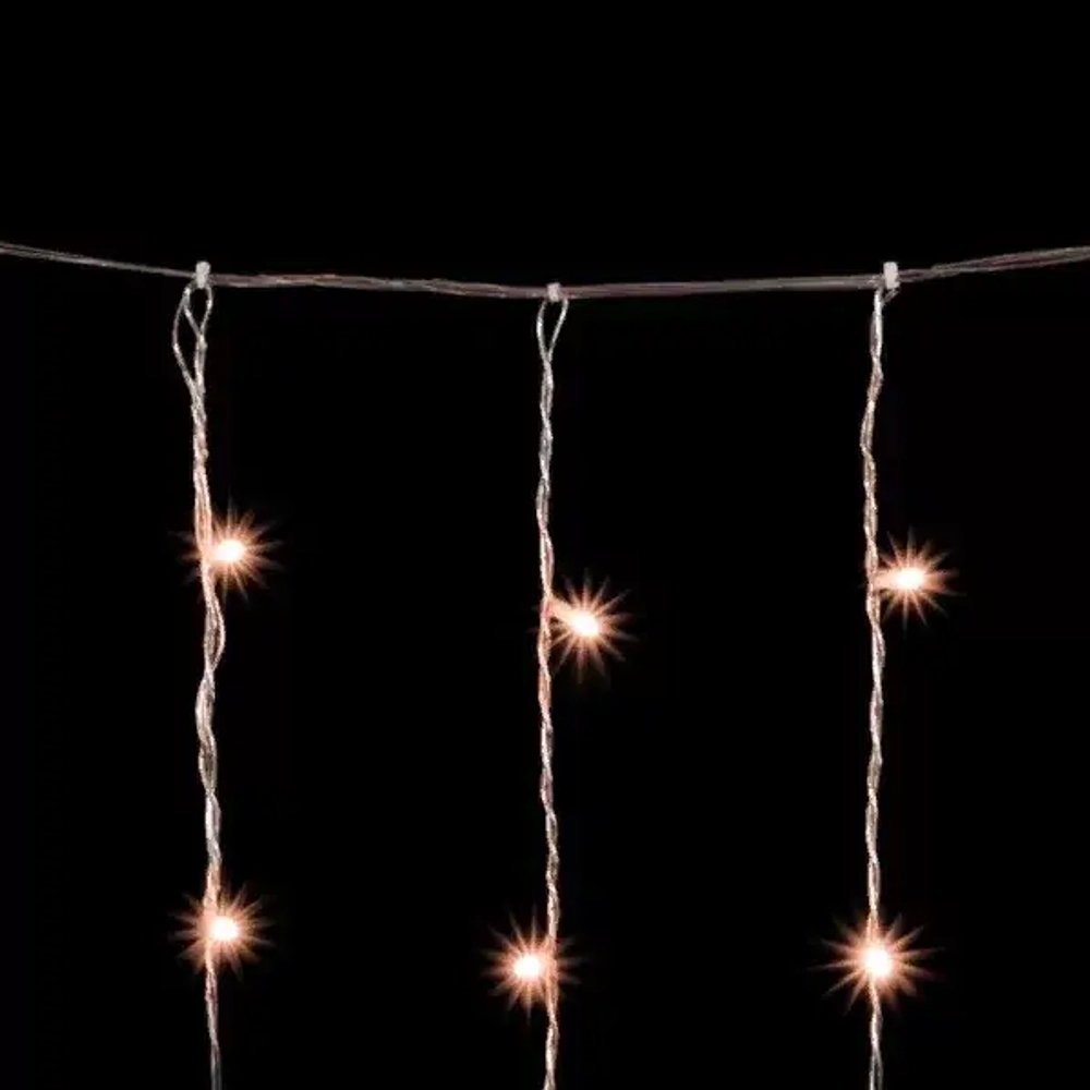 Светодиодный занавес 2*3 м., 600 экстра теплых белых LED ламп, облегченный, прозрачный провод ПВХ, LTC (PCL600NOT-10-2EWW)