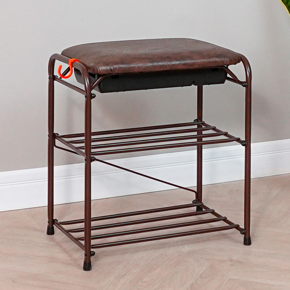 Подставка для обуви "Альфа 13" с сиденьем и ящиком, коричневая