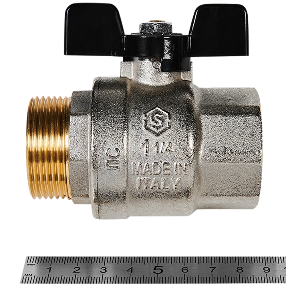 Кран шаровой полнопроходной STOUT - 1"1/4 (НР/ВР, PN40, Tmax 150°C, ручка-бабочка черная)