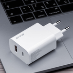 Сетевое зарядное устройство USB-A + USB-C, 30Вт, 3А, белый