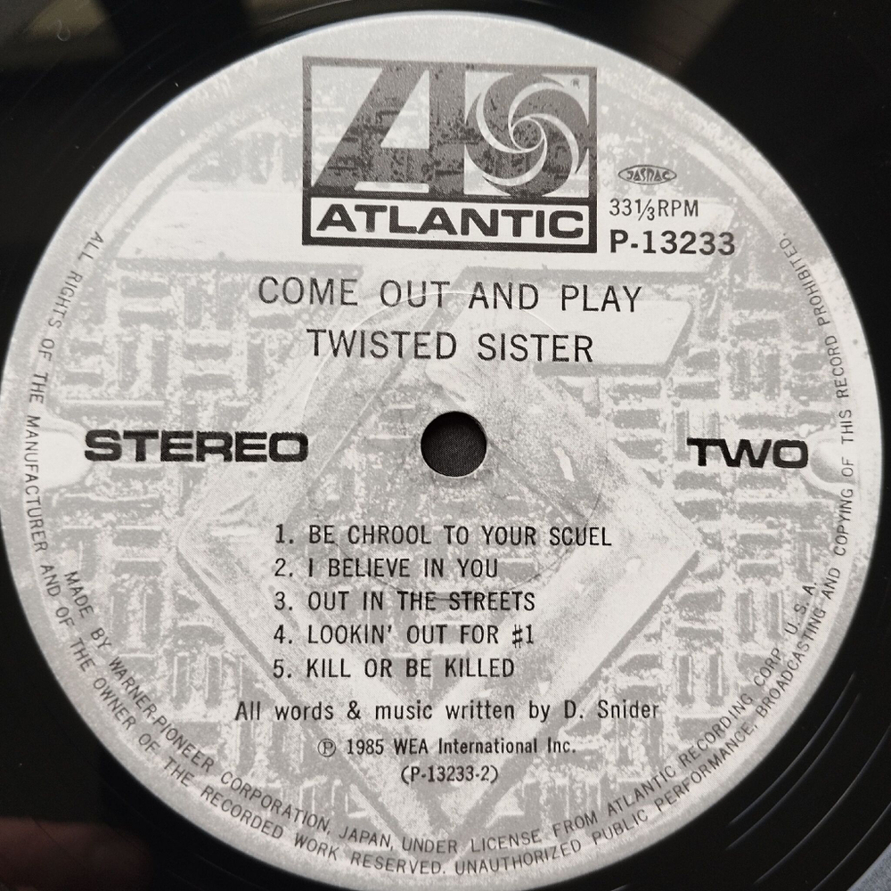 Винтажная виниловая пластинка LP Twisted Sister Come Out And Play (Japan 1985) (No Obi) You Want What We Got