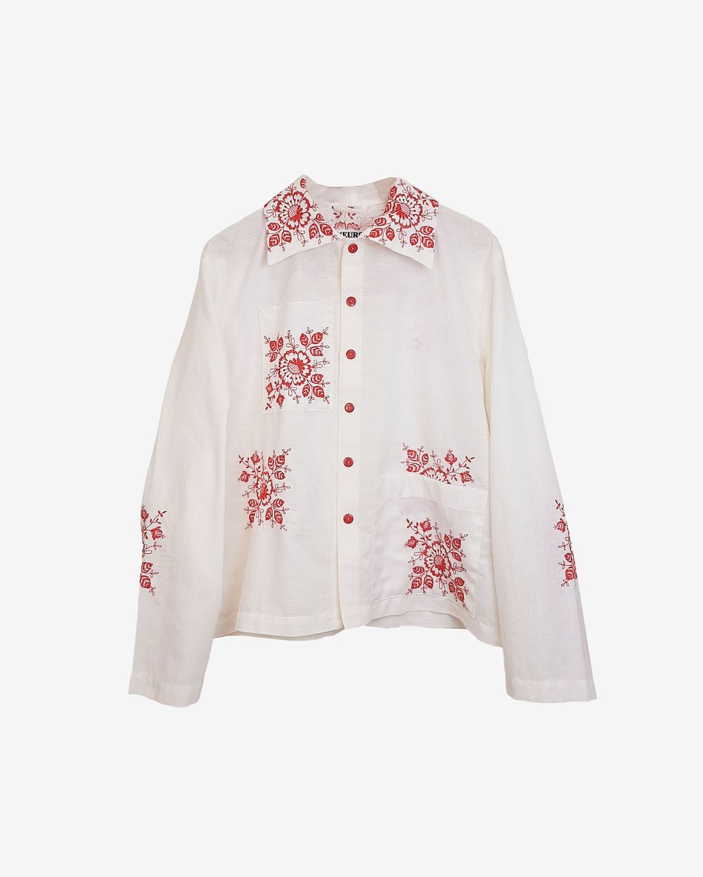 Рубашка Soeurs с Красной Вышитой Композицией/Red Composition Long Sleeve белая