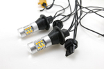 Лампа светодиодная двухрежимная LED T20 (7440) 28 SMD (2835+3030) с линзой (Белый+Желтый), с резистором и проводкой, комплект (2шт)