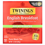 Twinings, чистый черный чай, "Английский завтрак", без кофеина, 50 чайных пакетиков, 100 г (3,53 унции)