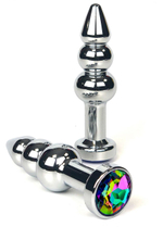 Серебристая коническая анальная пробка-ёлочка с радужным кристаллом - 11 см. (Цвет: разноцветный)