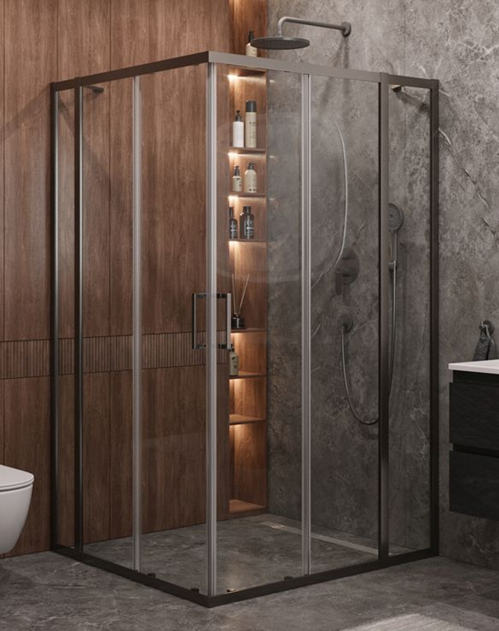 Душевой уголок Cezares MOLVENO-AH-22-130/120-C-GM-IV, 130х120х195, профиль оружейная сталь, прозрачное стекло