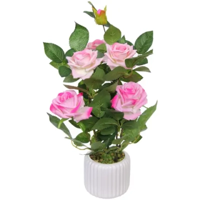 Цветочная композиция «Розовый куст» 43см в горшке, цвет розовый