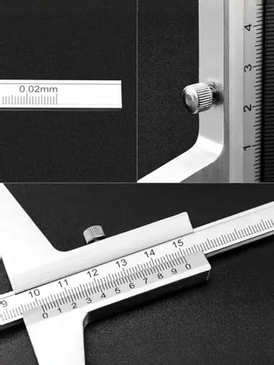 Штангенглубиномер 150 мм, с стопорным винтом и шкалой нониуса, с ценой деления 0.02 мм.