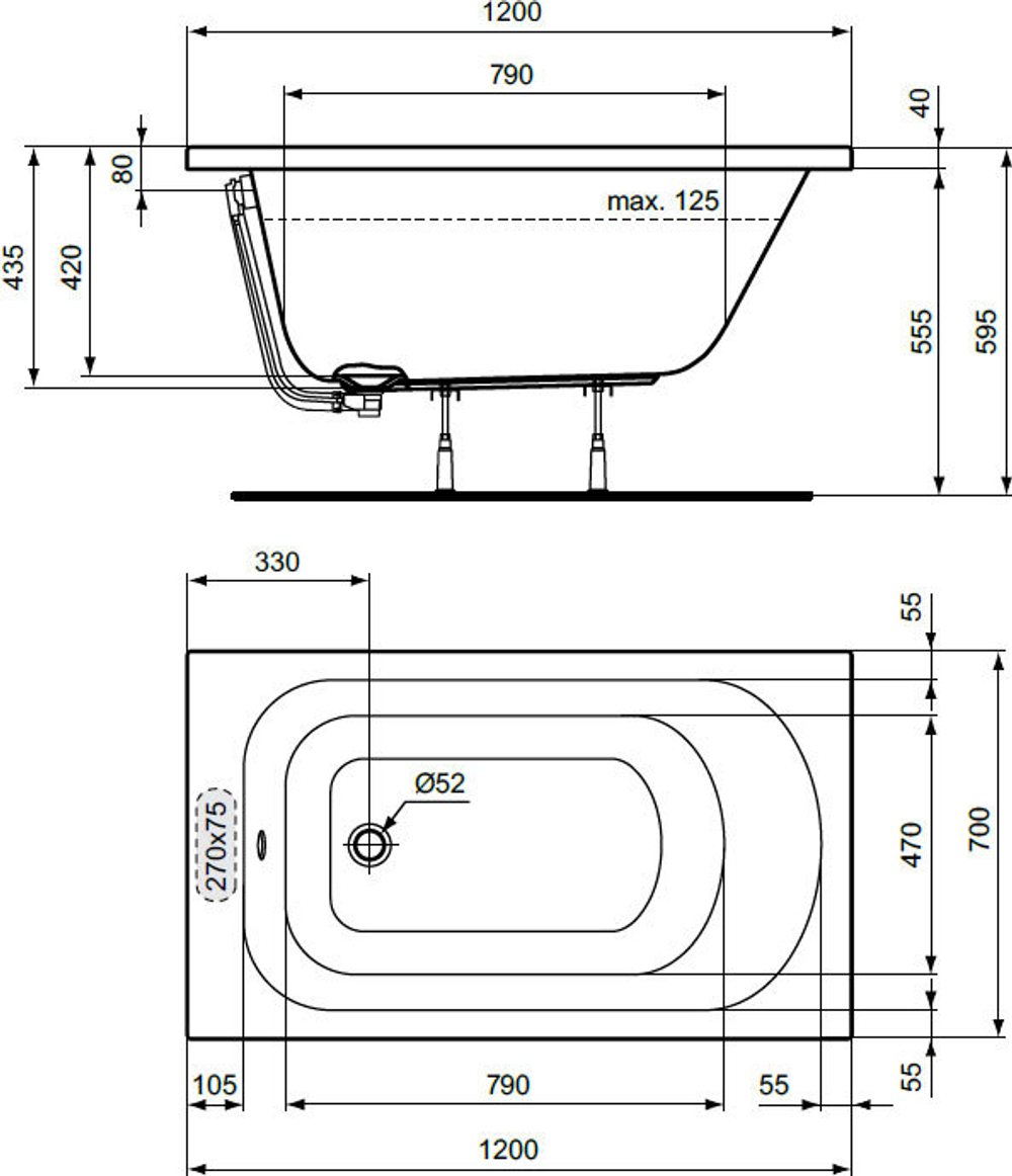 Акриловая ванна Ideal Standard 120х70 W004001 SIMPLICITY