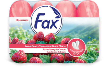 FAX Крем-мыло туалетное, Клубника и Крем, 280гр.. (4шт по 70гр), блок 12шт, ФАКС