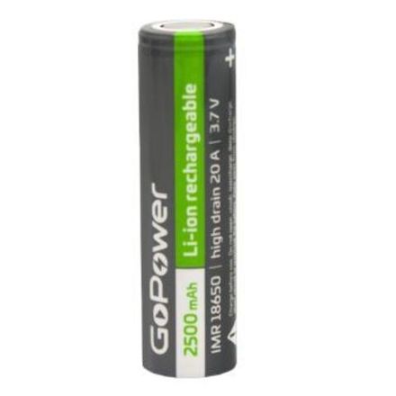 Аккумулятор Li-ion GoPower IMR18650 PC1 20A 3.7V 2500mAh без защиты высокий ток (1/100/400)