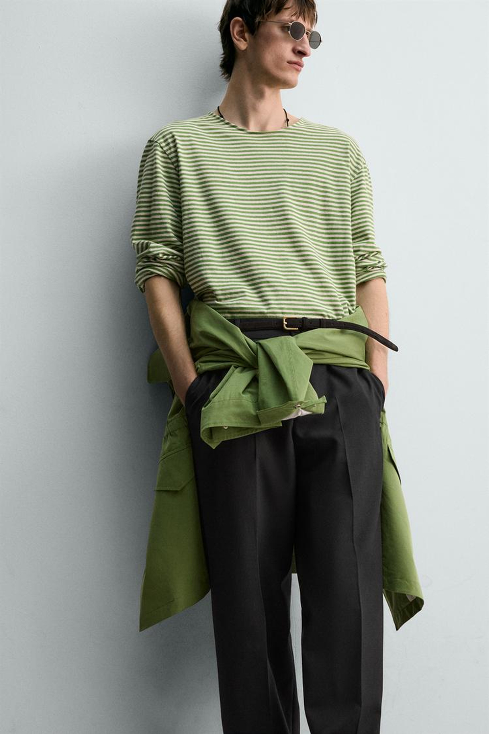 ZARA ЖАККАРДОВАЯ ФУТБОЛКА В ПОЛОСКУ, ЗЕЛЕНЫЙ