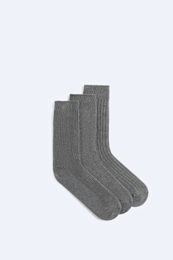 ZARA НАБОР ИЗ ТРЕХ ПАР НОСКОВ В РУБЧИК, СЕРЫЙ