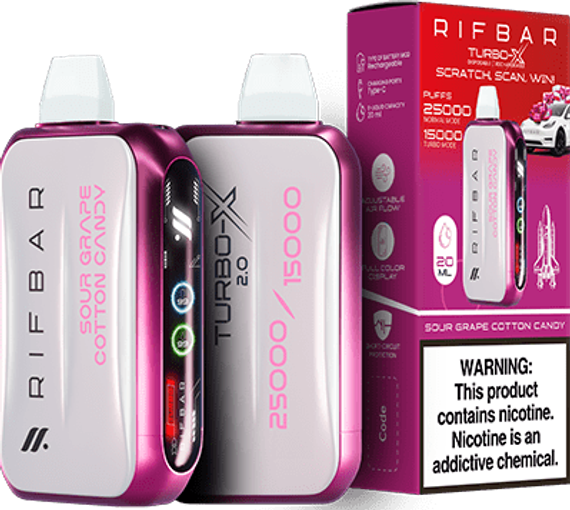 RIFBAR TURBO X 25000 - Sour Grape Cotton Candy (5% nic)